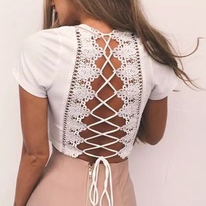 Lace up back crop top